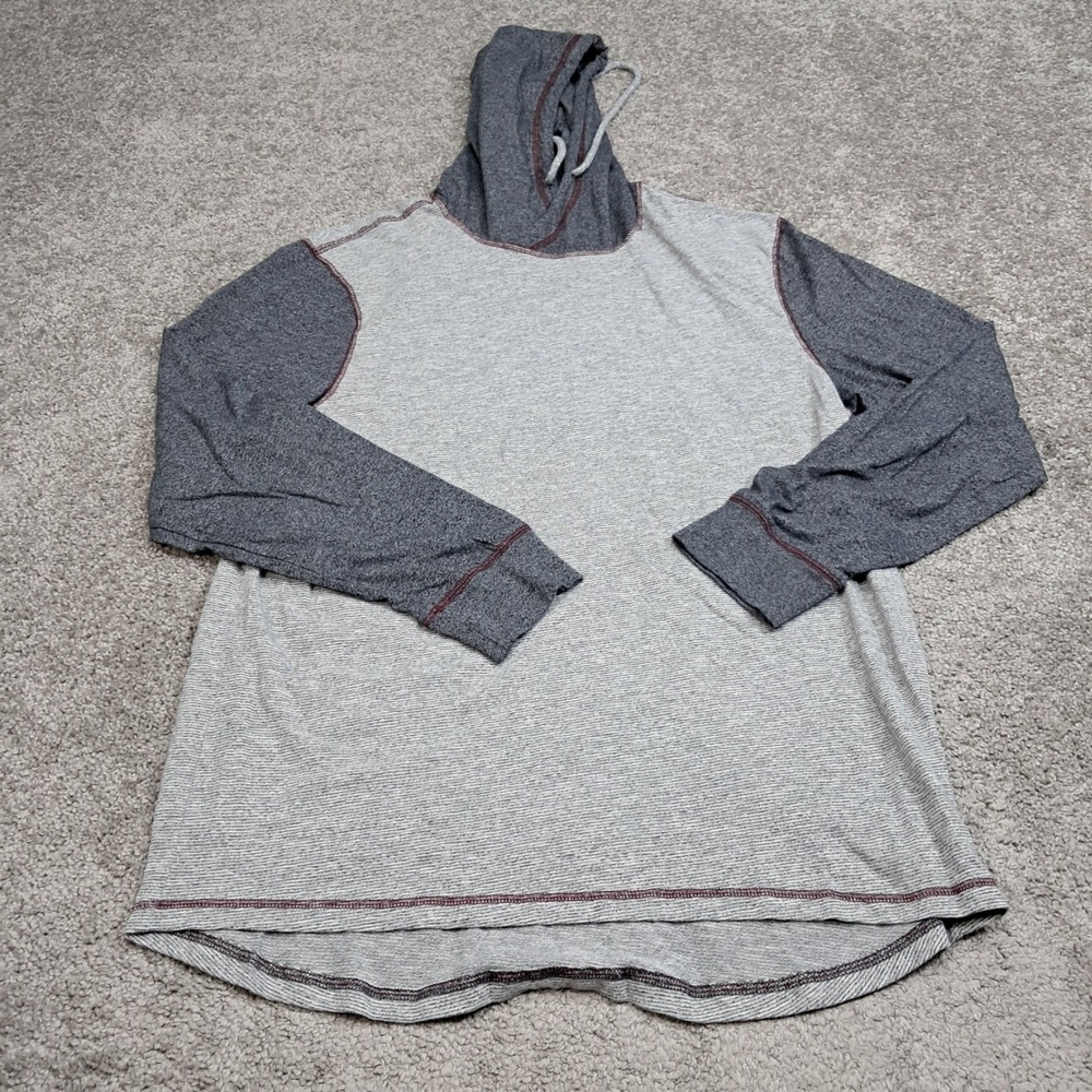 Silver Lake Mens XL Hooded Long Sleeve Shirt Gray Stripe Contrast RN 63925